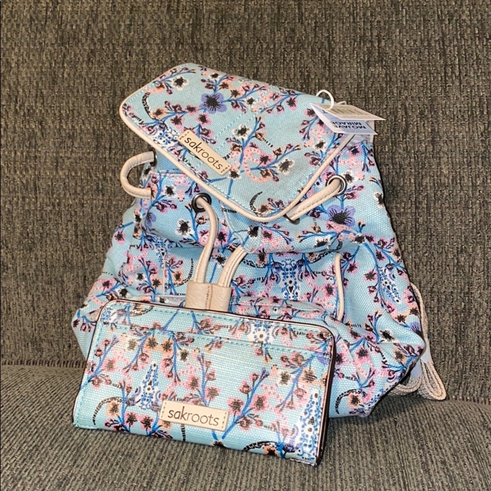 Backpack purse with matching wallet